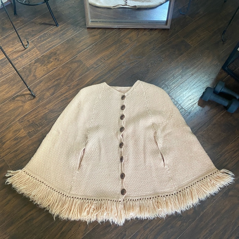 Fringed pink/tan Poncho Sweater